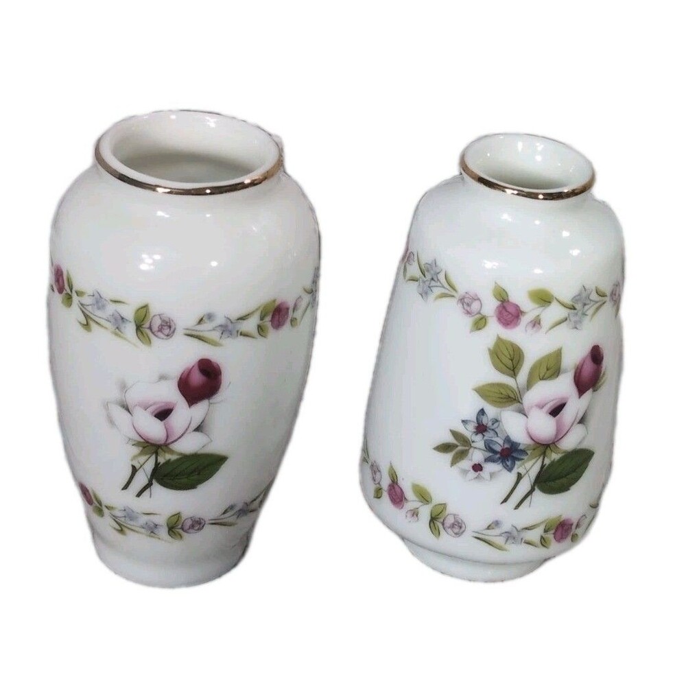 Otagiri “Rose Bouquet” Miniature Vase  Japan Porcelain White Pink Flowers Floral